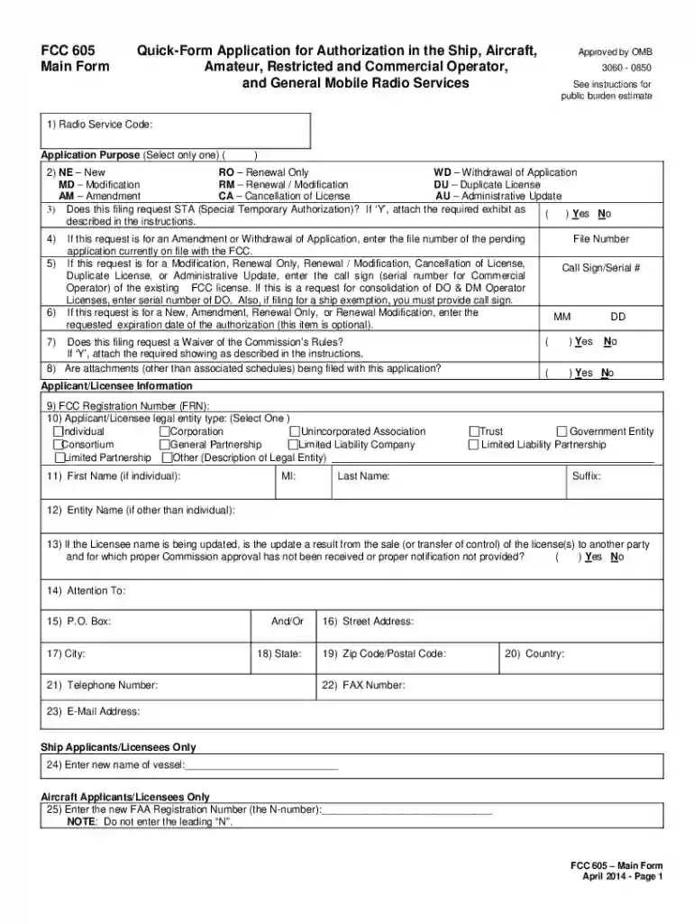 fcc form 605 Preview on Page 1
