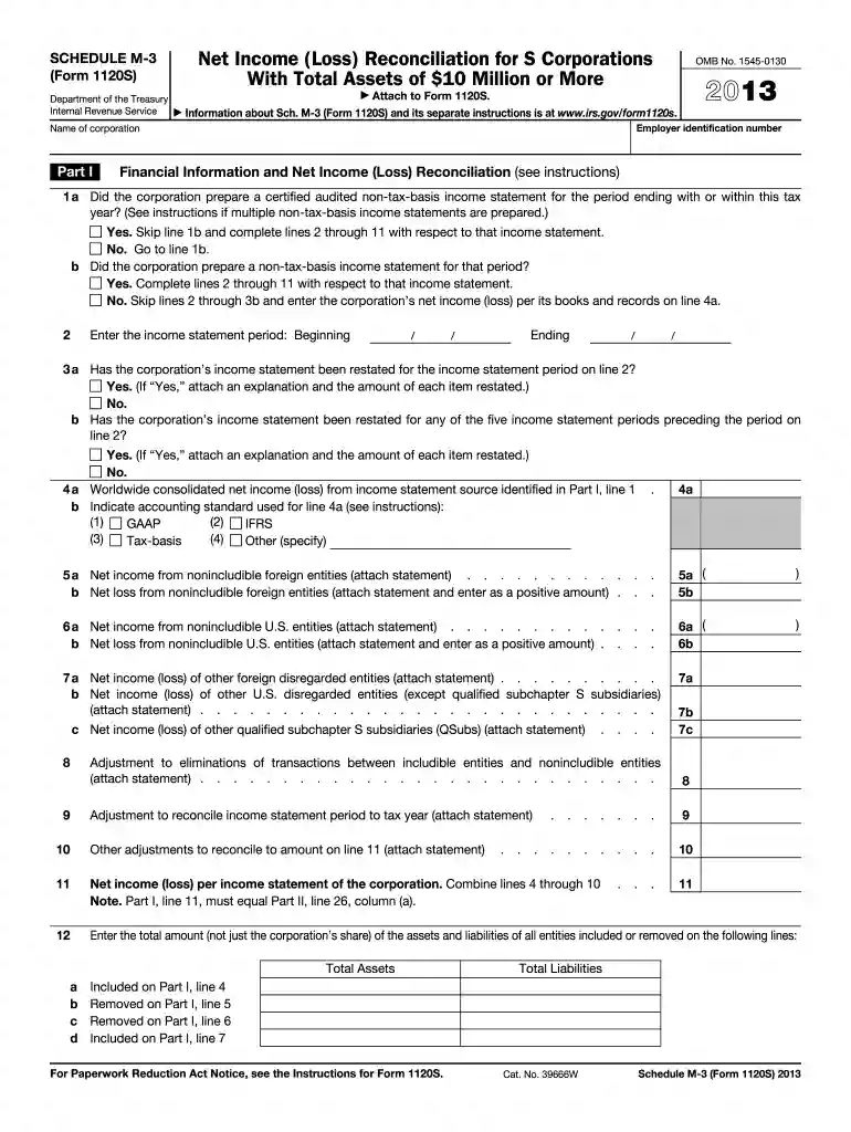 2013 Form 1120 S Schedule M-3.Net Income (Loss) Reconciliation for S Corporations With Total Assets of $10 Million or More Preview on Page 1