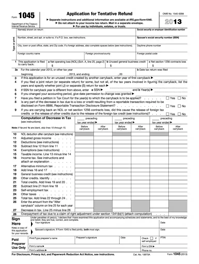 1045 form Preview on Page 1