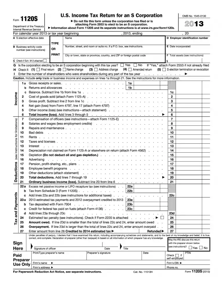 2013 form 1120s Preview on Page 1