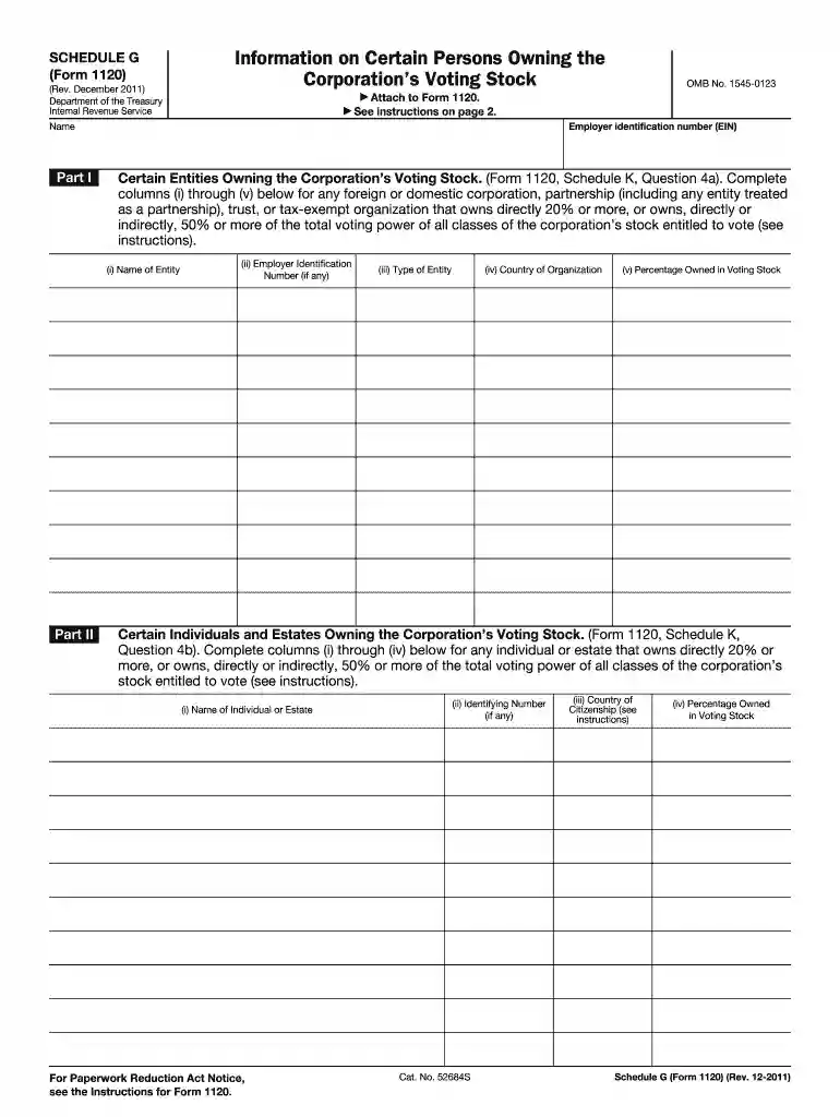 schedule g form 1120 example Preview on Page 1