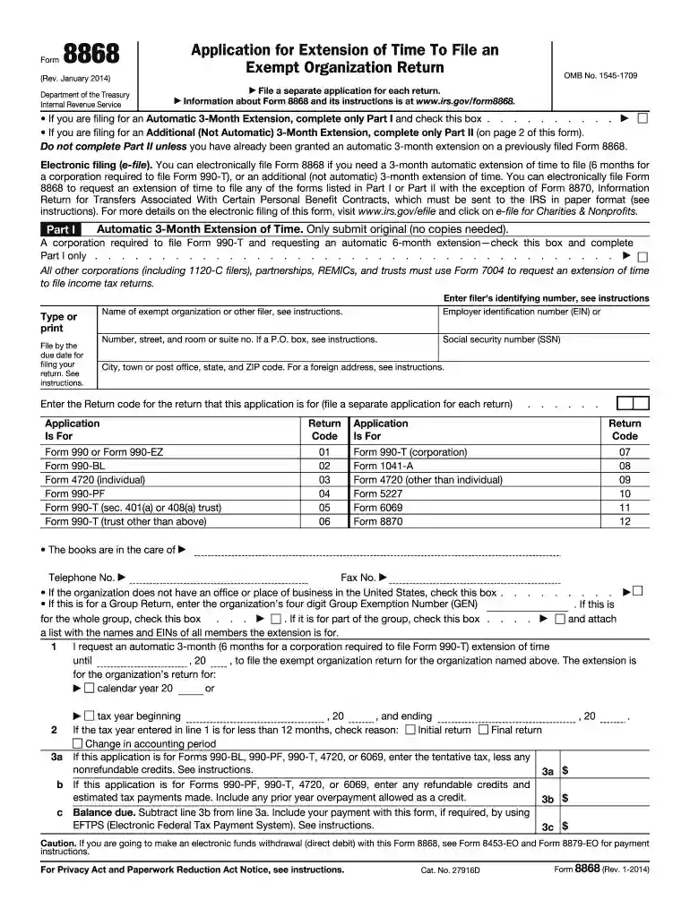 form 8868 2014 Preview on Page 1