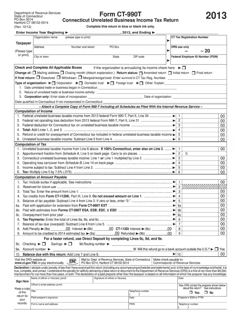 ct 990 t 2013 form Preview on Page 1