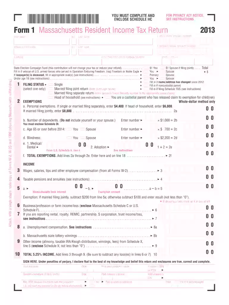 massachusetts form 1 fillable pdf Preview on Page 1