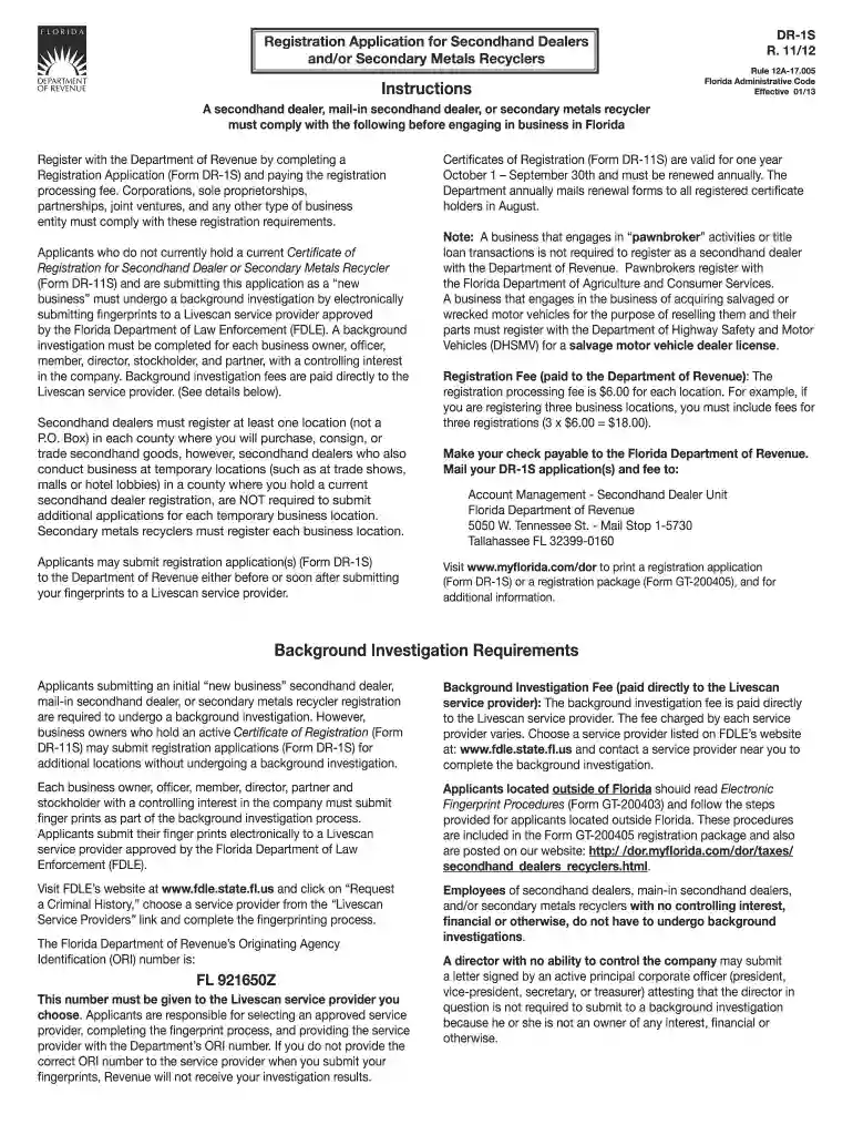 dr 1s 2012 form Preview on Page 1