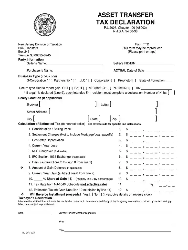 form ttd online Preview on Page 1