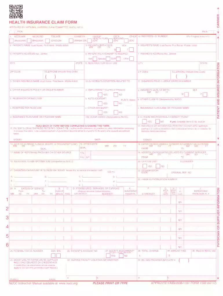 cms 1500 claim form Preview on Page 1