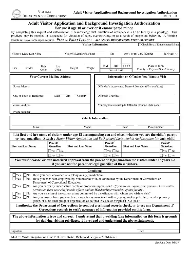 vadoc visitation application status Preview on Page 1