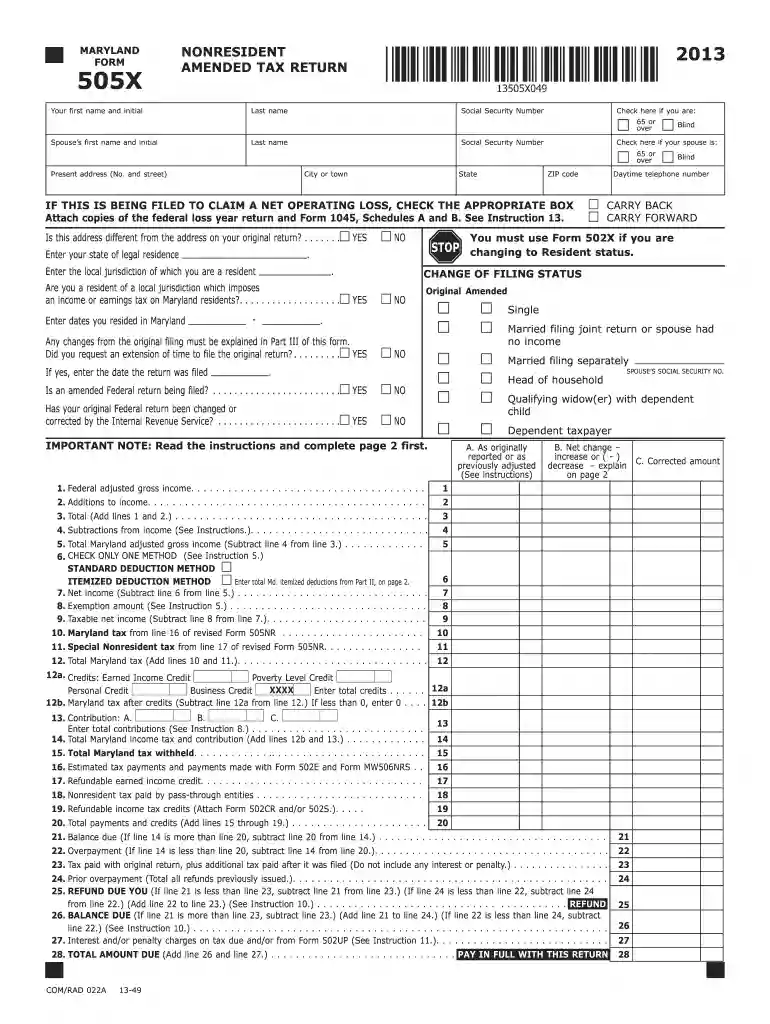 how do i fill out 505x 2013 form Preview on Page 1