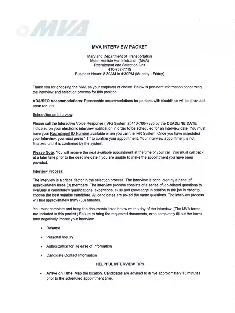 mva interview packet 2012-2019 form Preview on Page 1