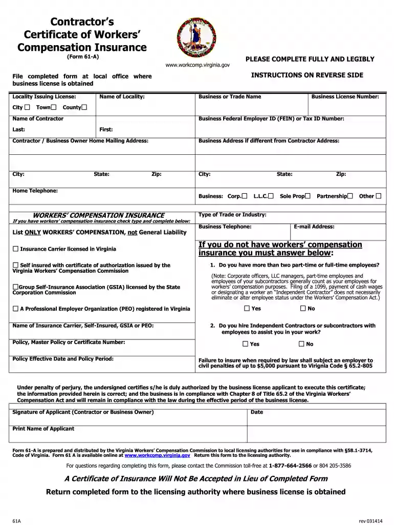 vwc form 61 a Preview on Page 1