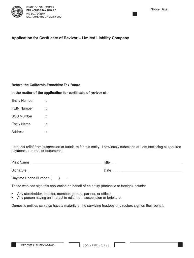 3557 llc form 2013 Preview on Page 1