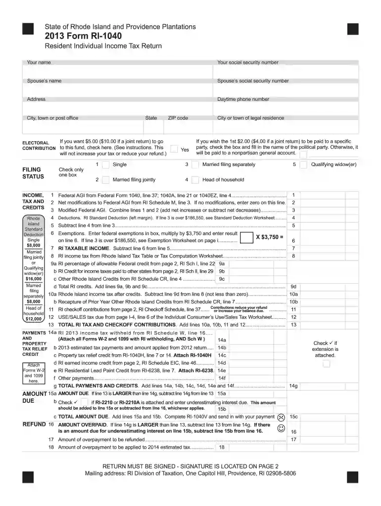 13 TOTAL RI TAX AND CHECKOFF CONTRIBUTIONS Preview on Page 1