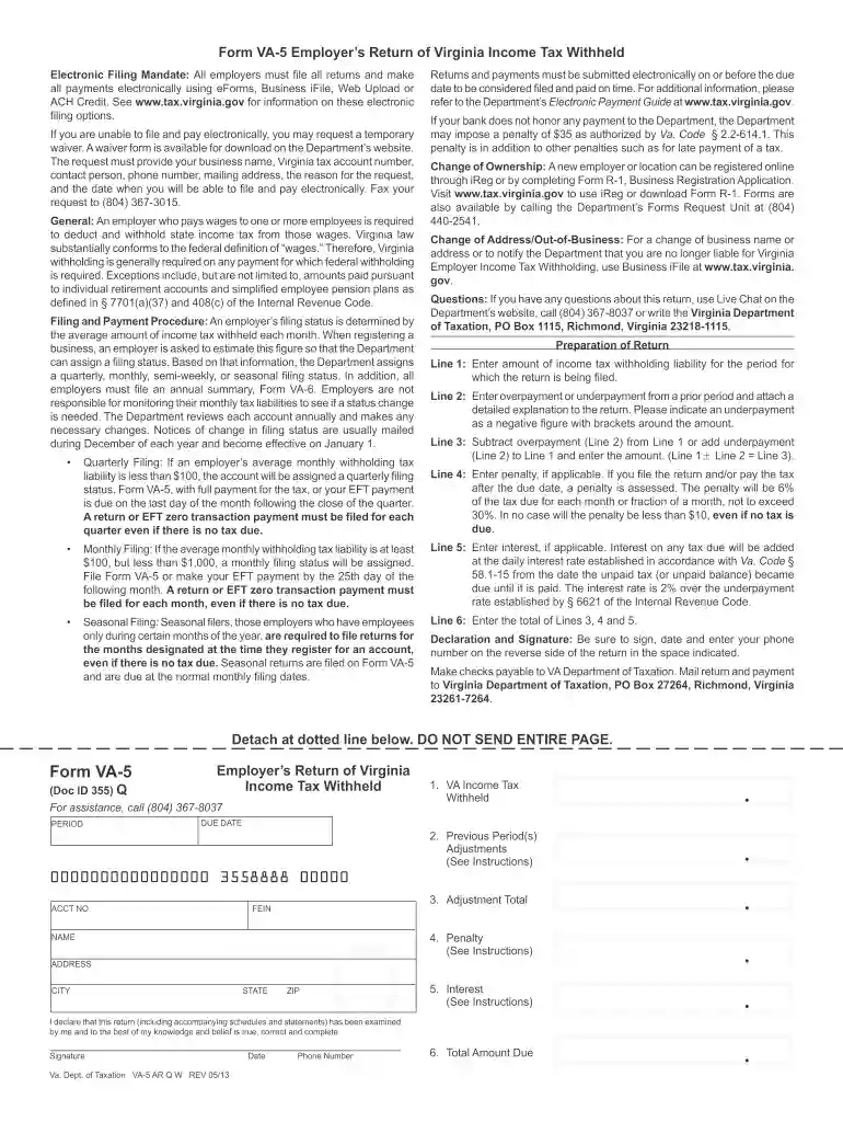 va 5 2013 form Preview on Page 1