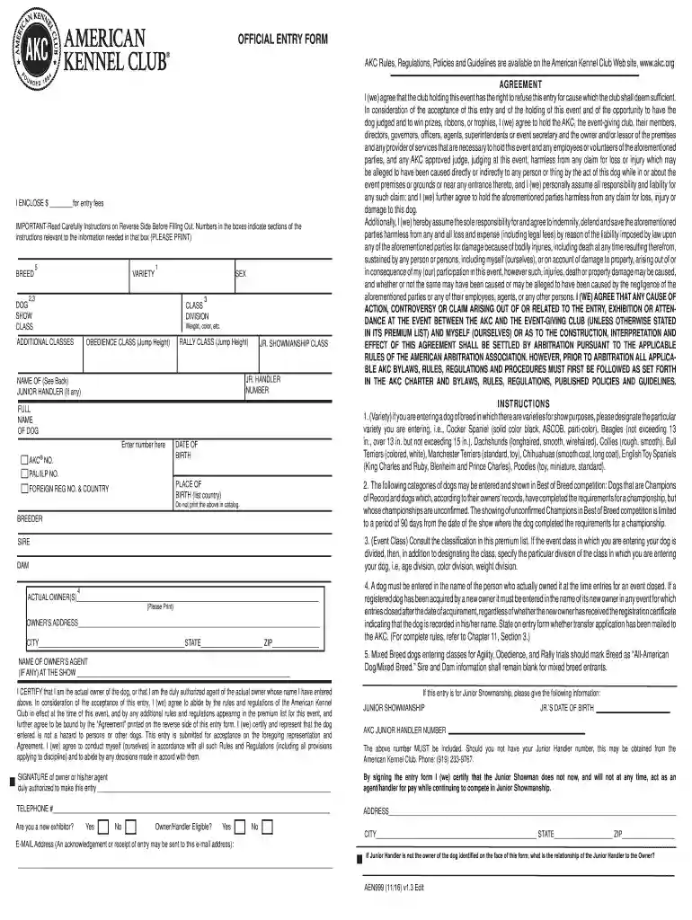 entry form akc Preview on Page 1