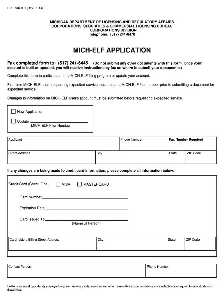 michigan elf 2014 form Preview on Page 1