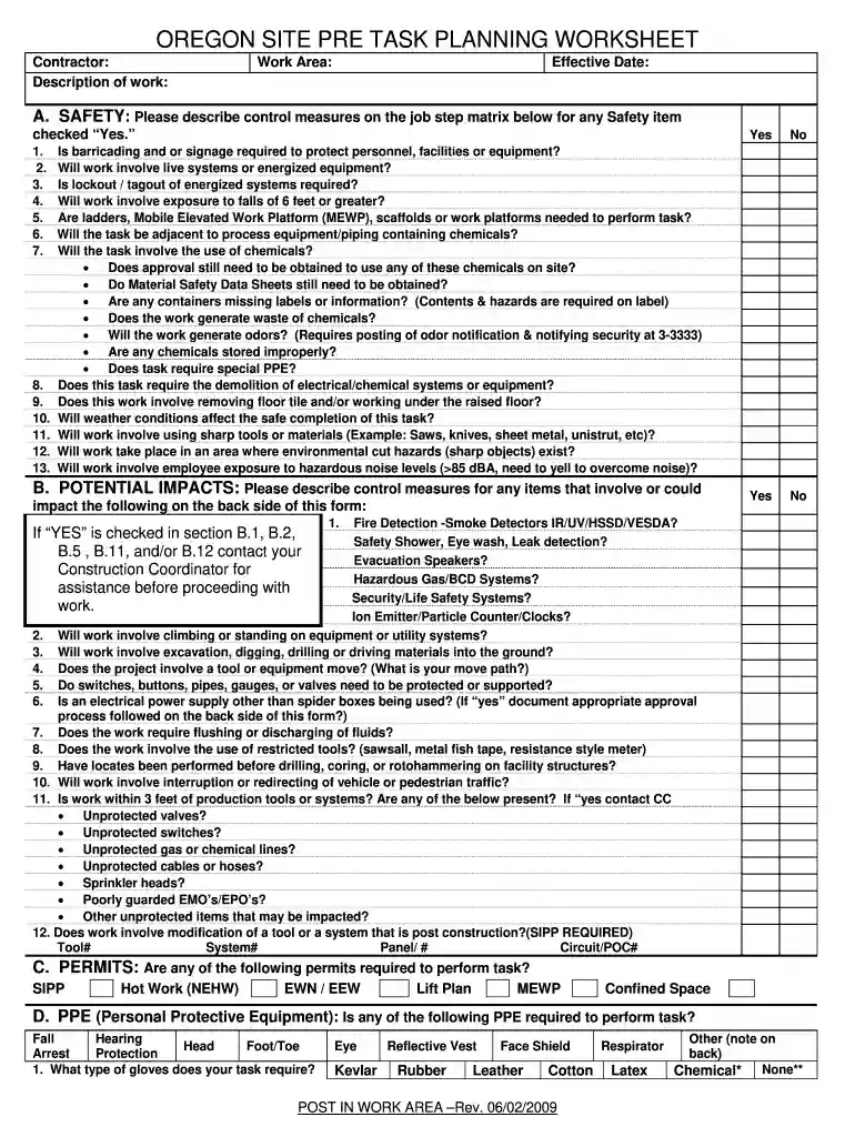 pre task plan template Preview on Page 1