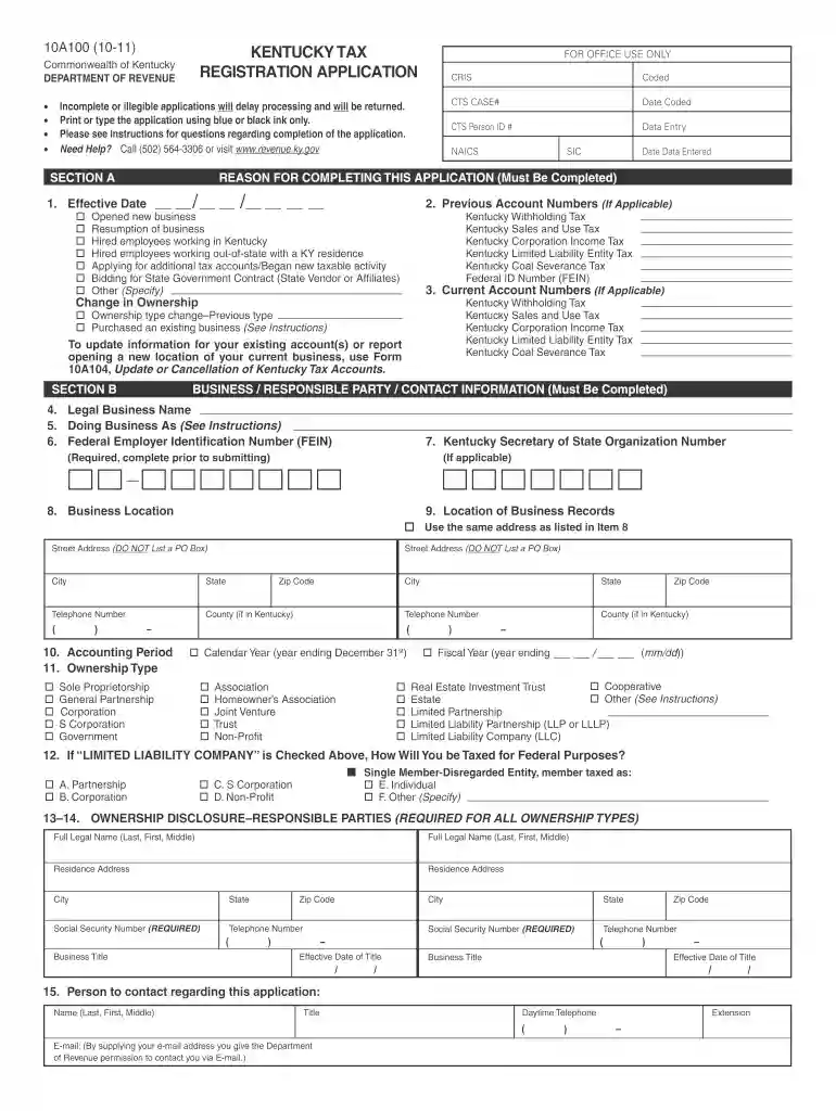 kentucky tax registration 2011 form Preview on Page 1