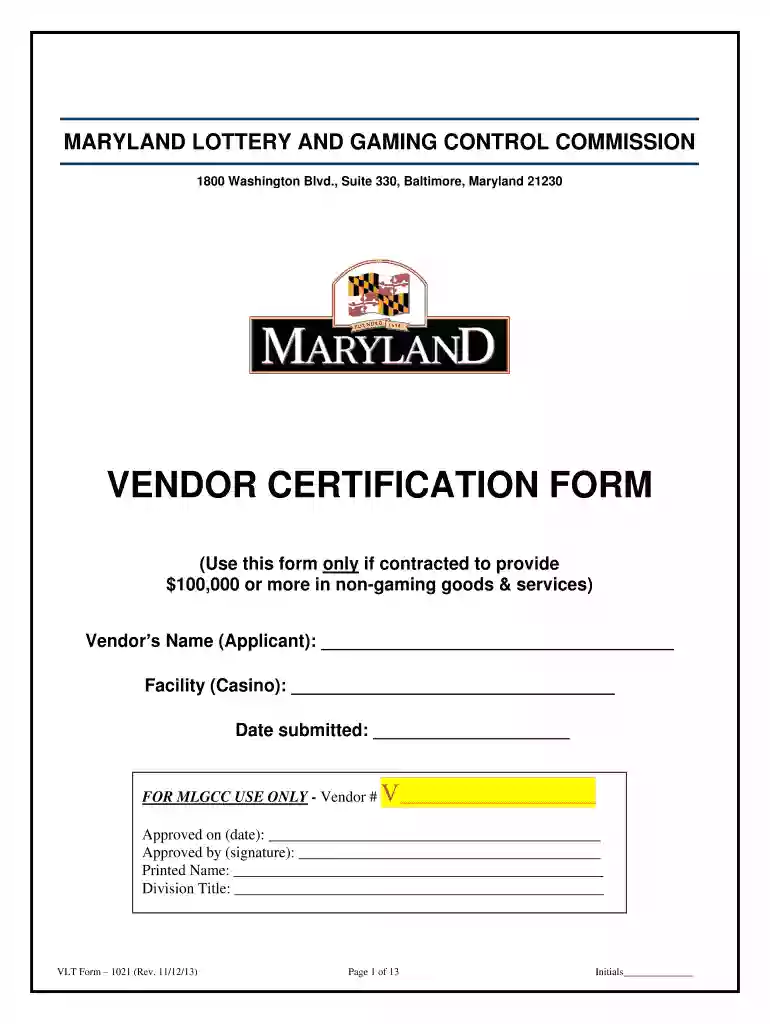 maryland vendor certification application form 1021 Preview on Page 1