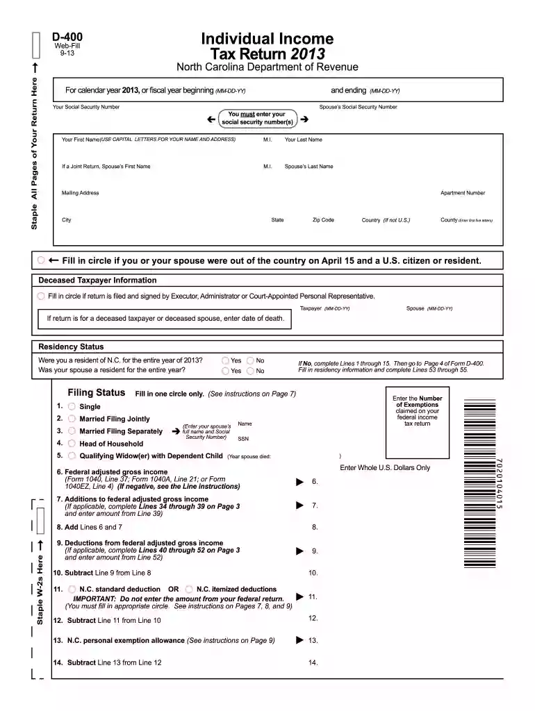 2013 nc form tax Preview on Page 1