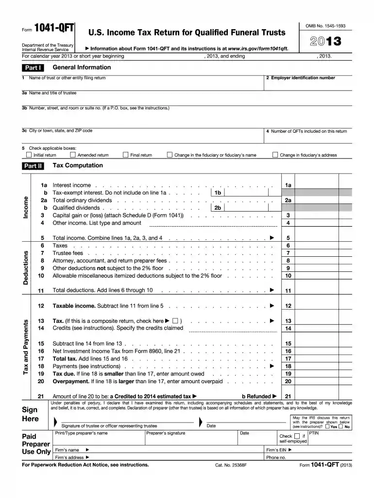 2017 Form 1041-QFT. U.S. Income Tax Return for Qualified Funeral Trusts Preview on Page 1