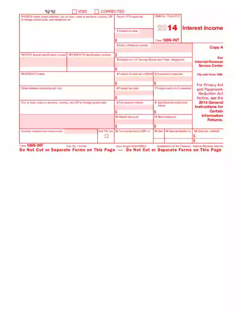 2014 1099 int form Preview on Page 1
