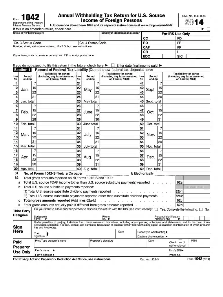 2014 form 1042 Preview on Page 1