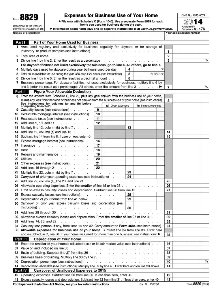 2014 form 8829 Preview on Page 1