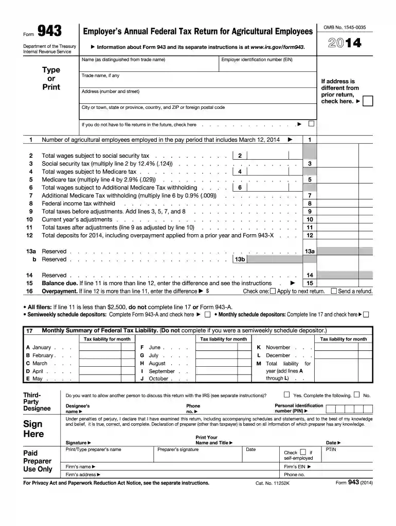 form 943 Preview on Page 1