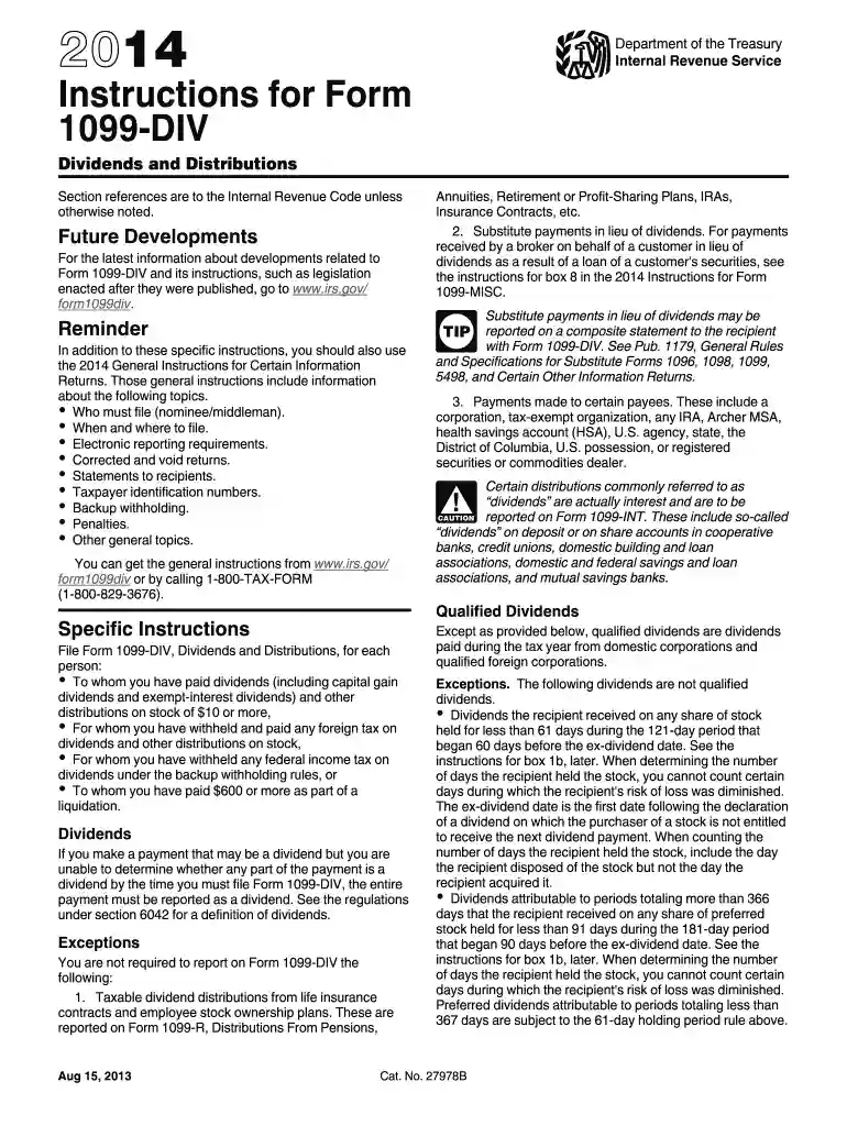 2014 instruction 1099 div form Preview on Page 1
