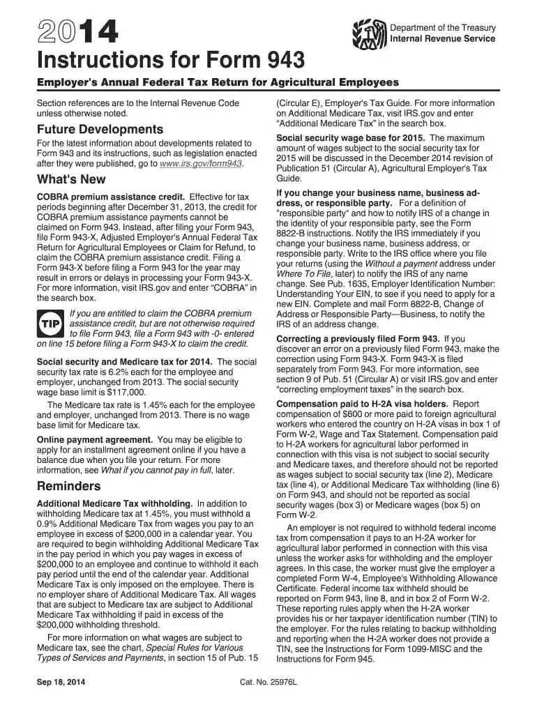 2014 irs form 943 Preview on Page 1