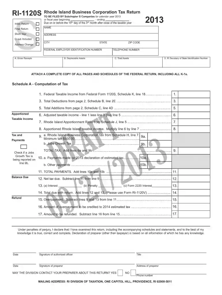 2013 ri 1120s form Preview on Page 1