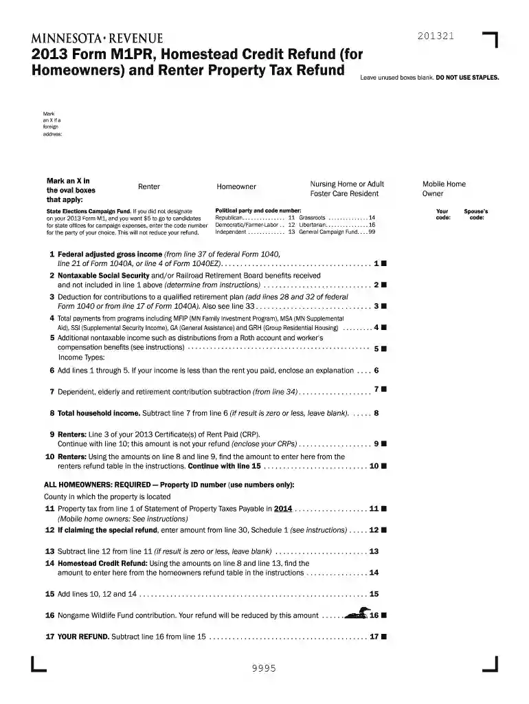 2013 refund property tax form Preview on Page 1