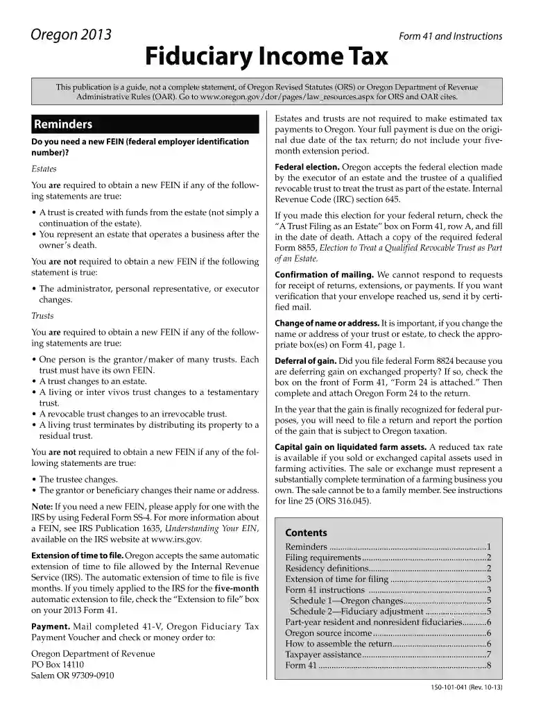 oregon form 41 2013 Preview on Page 1
