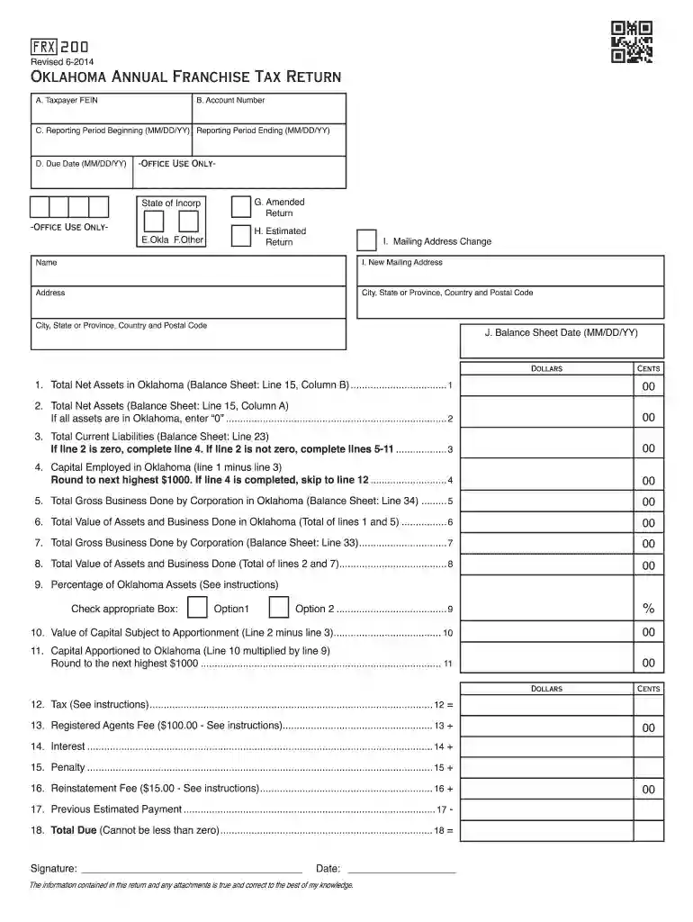 oklahoma form franchise tax 2014 Preview on Page 1
