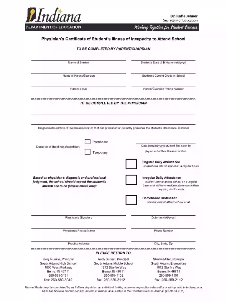 Physician's Certificate of Student Illness or Incapacity to Preview on Page 1