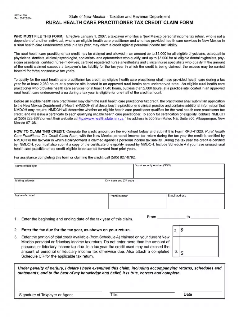 2015-2019 Form NM TRD RPD-41326 Fill Online, Printable, Fillable ... Preview on Page 1