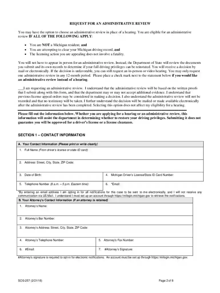 sos 257 form 2014-2019 Preview on Page 1