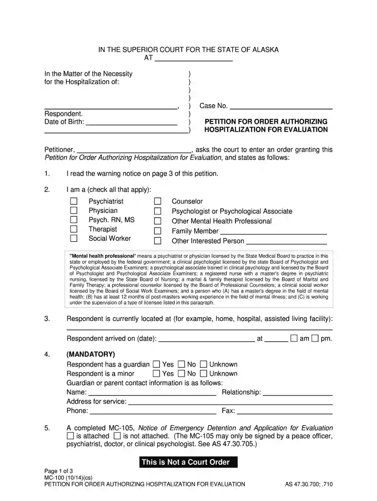 mc100 form Preview on Page 1