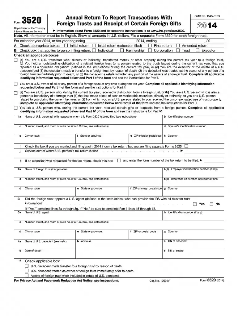 2014 form 3520 Preview on Page 1