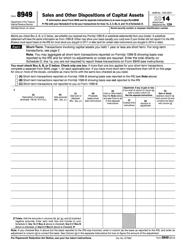 form 8949 for 2014 Preview on Page 1