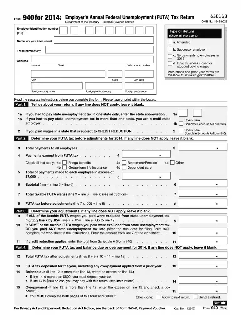 2014 form 940 Preview on Page 1