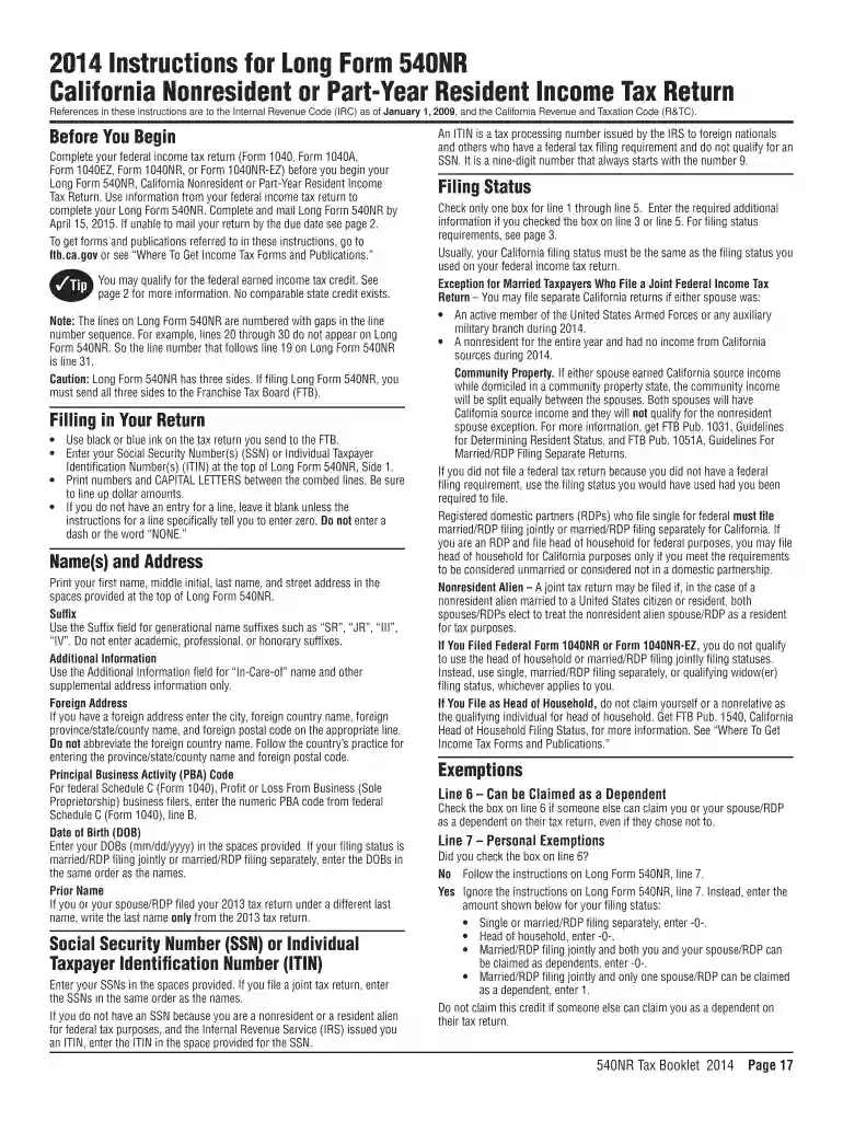 2014 california 540nr instructions form Preview on Page 1