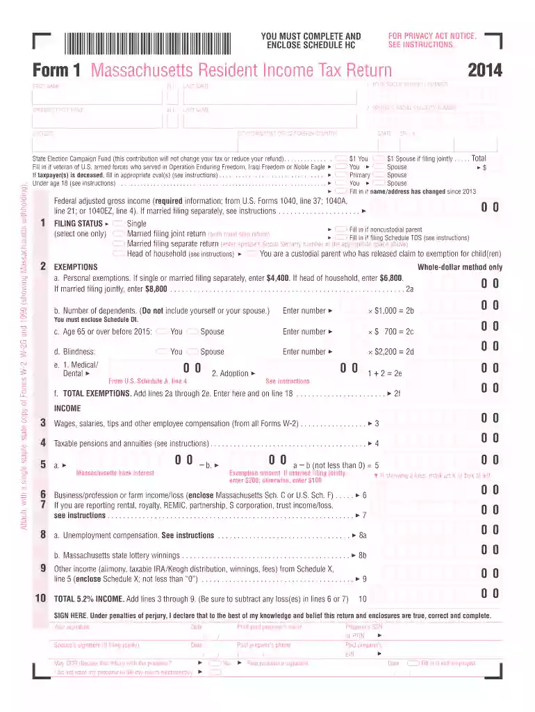 massachusetts form 2014 Preview on Page 1