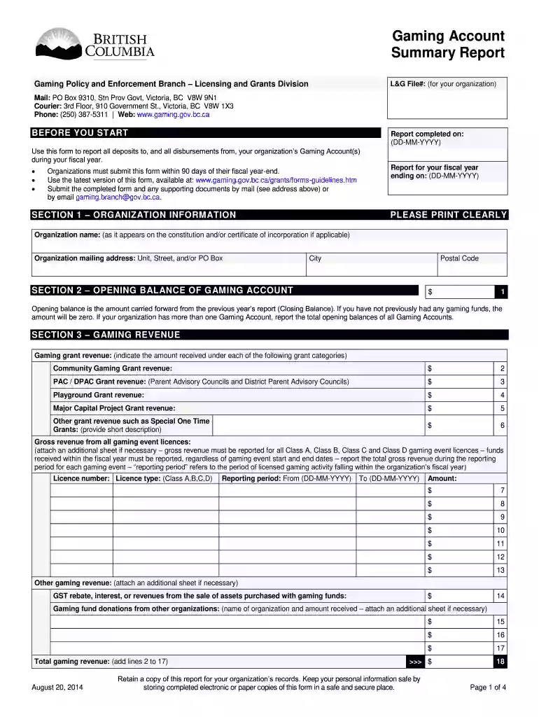 gaming account summary report Preview on Page 1