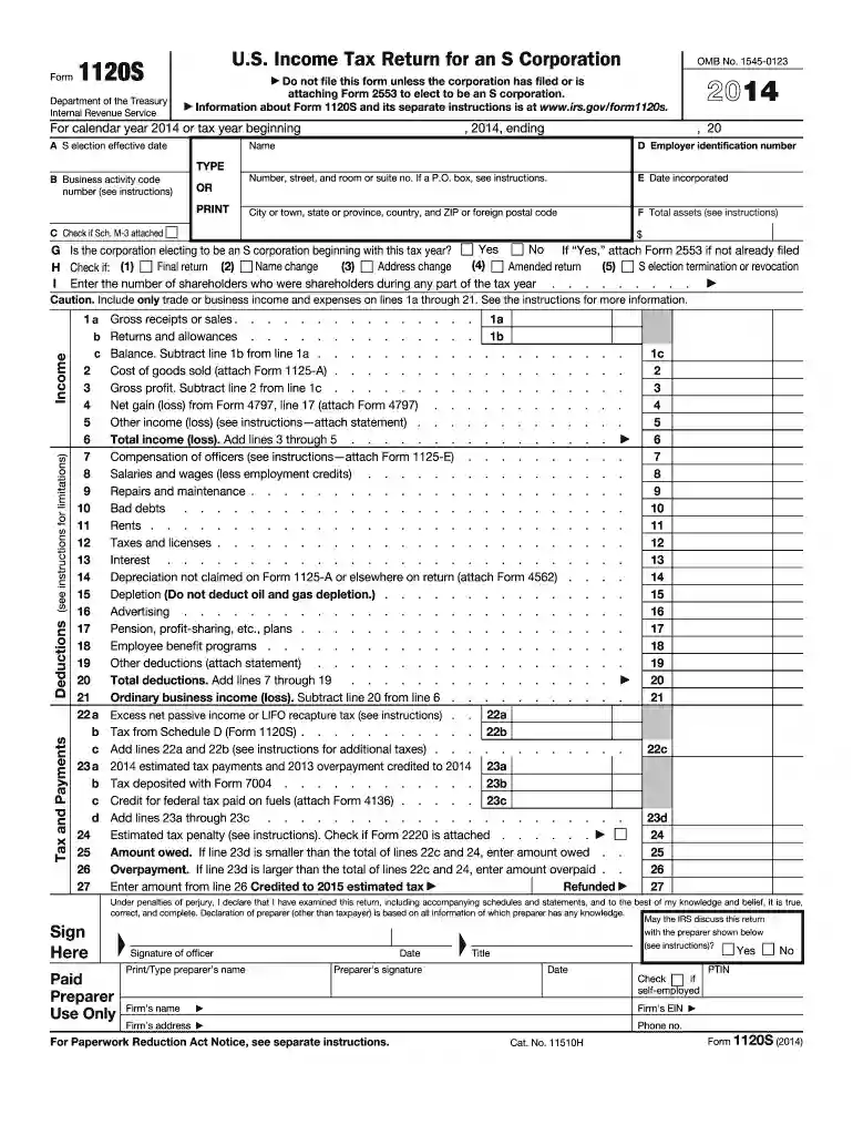 2014 form 1120s Preview on Page 1