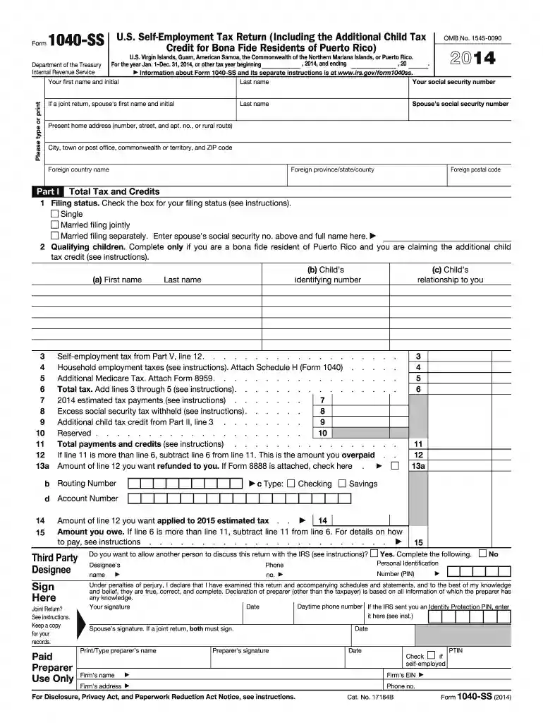 2014 fillable 1040 form Preview on Page 1