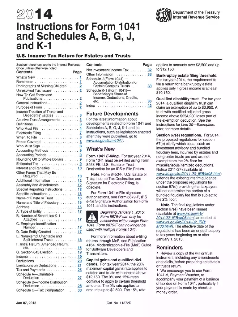 irs form 1041 instructions 2014 Preview on Page 1