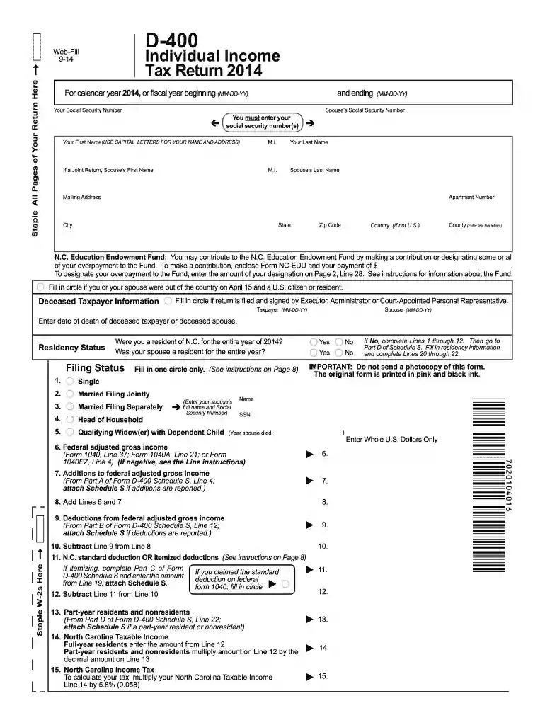2014 d 400 form Preview on Page 1