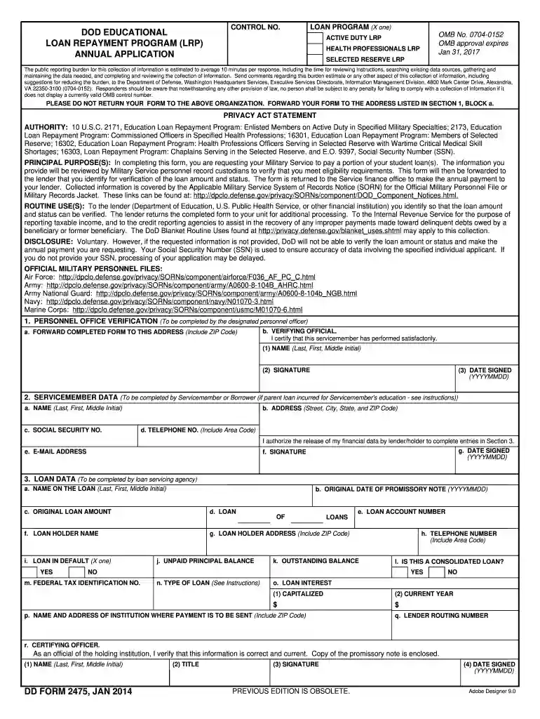 dd form 2475 fillable Preview on Page 1